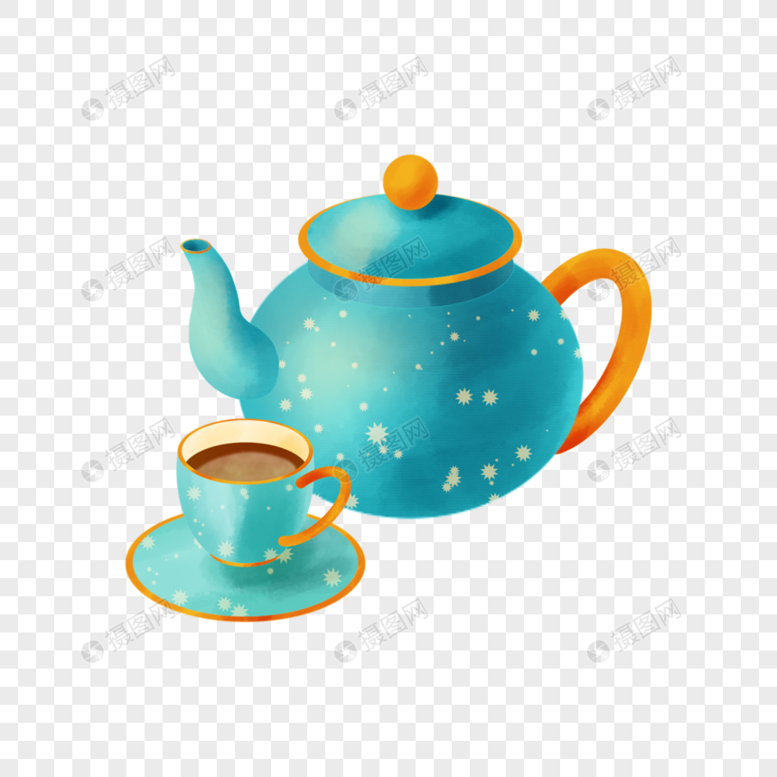 茶杯水彩花艺下午茶茶壶图片