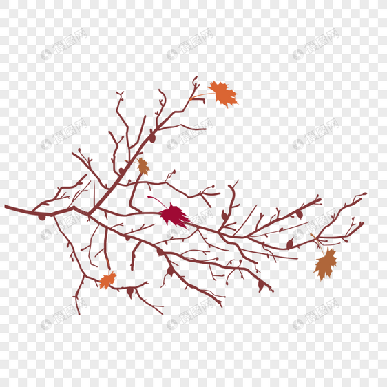 树枝红色线条叶片剪影图片