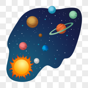 太阳系九大行星平面插画风格蓝色图片