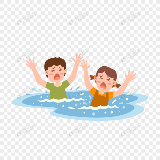 男孩女孩溺水求救概念插画图片