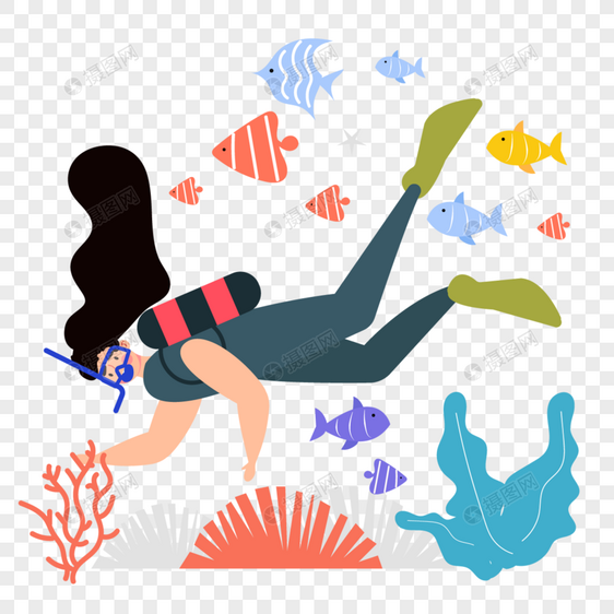 游泳人物三角形彩色鱼类图片