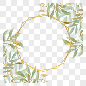 金箔树叶婚礼水彩边框图片