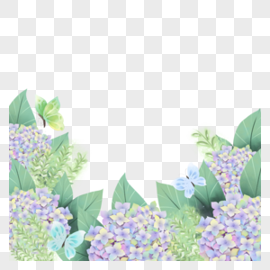 绣球花卉水彩植物蝴蝶边框图片