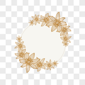 金色线稿圆形花卉边框图片