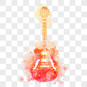 吉他红色水彩风格图片