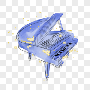 钢琴水彩蓝色乐器图片