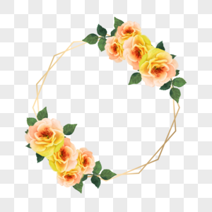 水彩婚礼渐变黄色玫瑰花卉边框图片