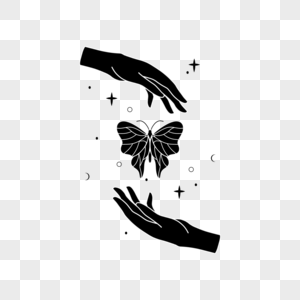 波西米亚风格双手蝴蝶黑白插画高清图片
