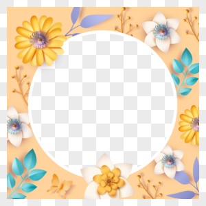 剪纸黄色花卉facebook头像边框图片