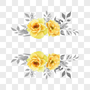 黄色水彩玫瑰婚礼边框图片