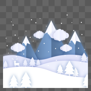 圣诞白色松树山脉冬季剪纸图片