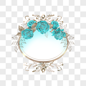 蓝色玫瑰花边框金属图片