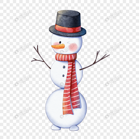 圣诞节水彩礼帽雪人图片