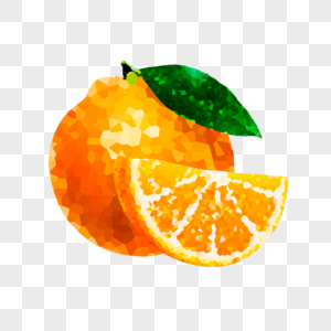 低聚合水果橙子彩色马赛克效果元素图片