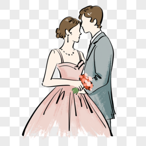 婚礼粉色婚纱线稿图片