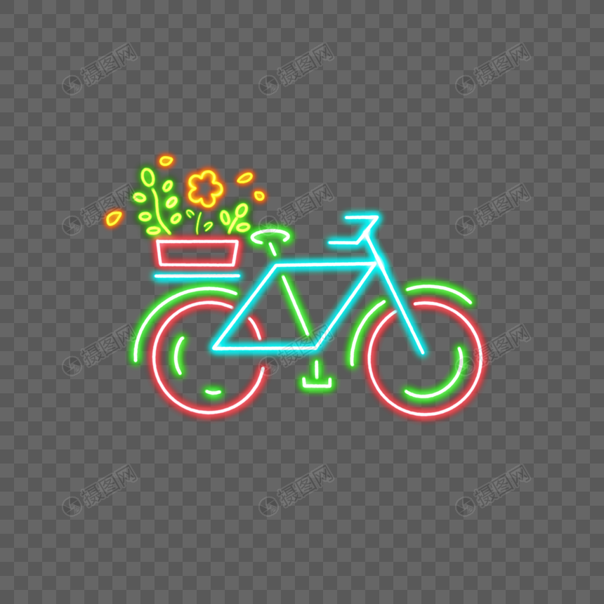 花朵自行车霓虹灯图片
