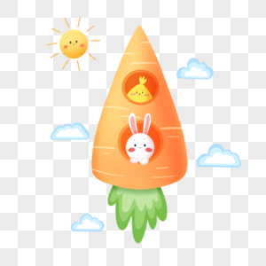 坐火箭胡萝卜的兔子和小鸡高清图片