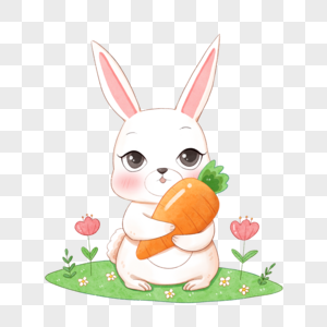 水彩抱萝卜的可爱兔子图片