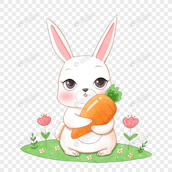 水彩抱萝卜的可爱兔子图片