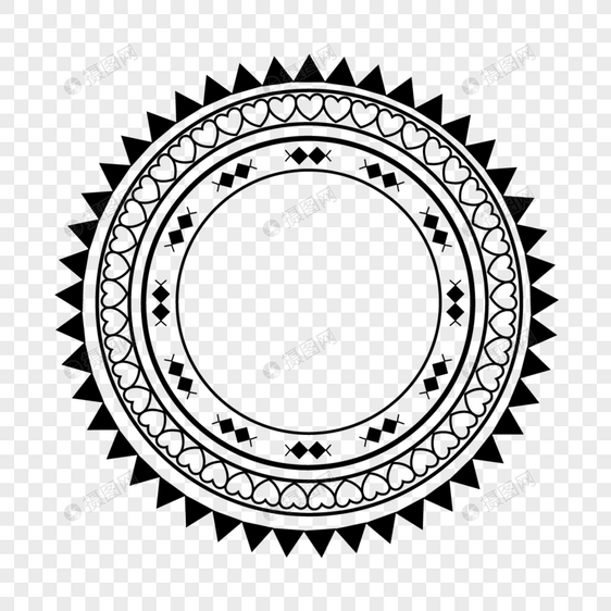 黑白圆形几何爱心波利尼西亚风格装饰花纹边框图片