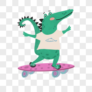 可爱卡通鳄鱼滑板玩乐图片