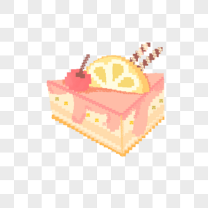 像素风格柠檬樱桃切蛋糕图片