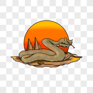 沙漠岩石夕阳蝰蛇卡通美漫动物吉祥物徽标高清图片