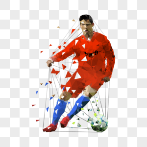 低多边形足球员红色外套练习图片