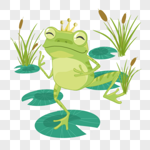 夏季卡通可爱荷塘里的青蛙王子图片