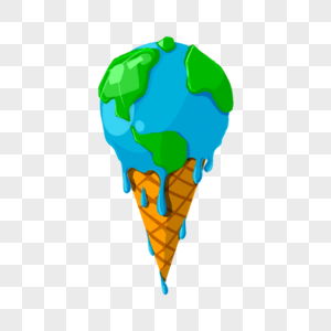 融化的蓝色地球星球冰淇淋蛋筒全球暖化图片