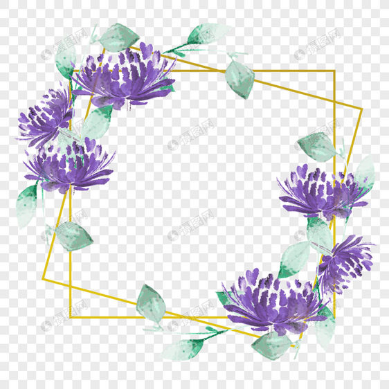 复古紫色水彩花卉婚礼边框图片