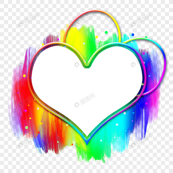手绘爱心抽象彩虹光效边框图片