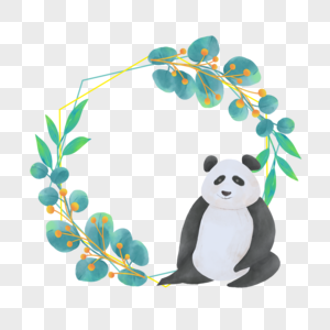 绿色花瓣和熊猫卡通水彩动物边框图片