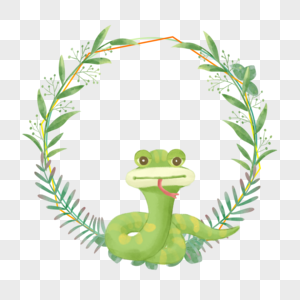 绿色小蛇卡通水彩动物边框高清图片