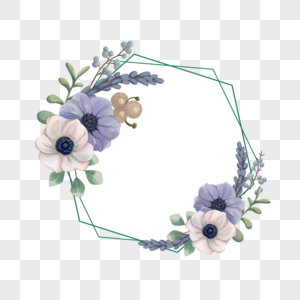 几何水彩银莲花花卉婚礼边框图片