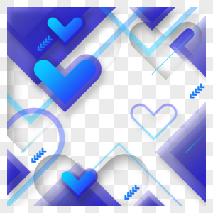 蓝色立体叠加心形商务抽象几何边框图片