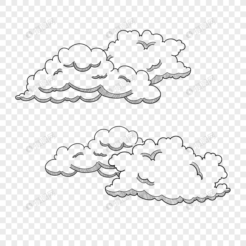 黑白素描多云天气雕刻风格