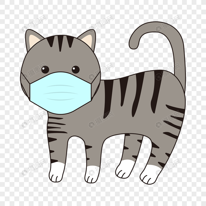 可爱卡通灰色防疫戴口罩的猫咪图片