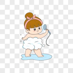 女宝宝洗澡冲凉卡通形象图片