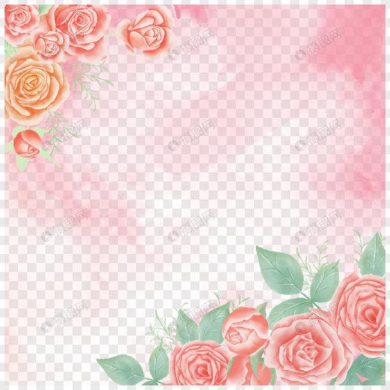 粉色花朵玫瑰花水彩花卉边框图片
