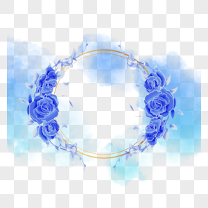 蓝色水彩玫瑰花卉边框图片