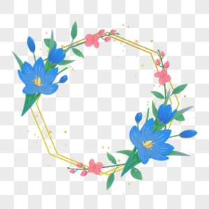 水彩花卉婚礼边框蓝色图片