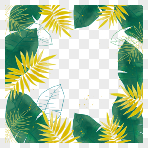 夏季绿色热带植物搭配黄色叶子水彩边框图片