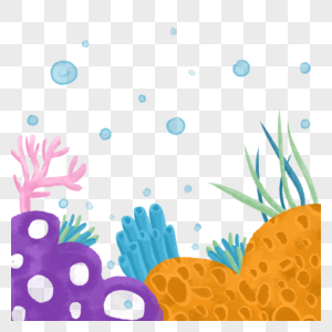 水彩海洋珊瑚生物边框可爱图片
