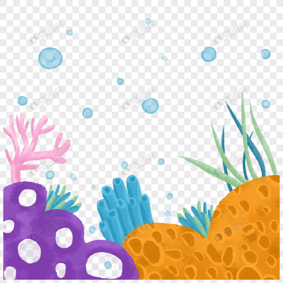 水彩海洋珊瑚生物边框可爱图片