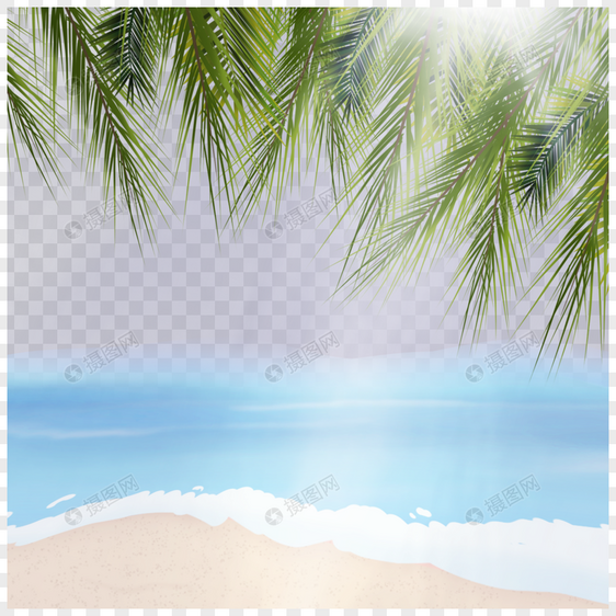 夏季质感沙滩海水叶子边框图片