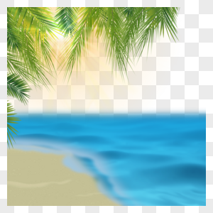 夏季沙滩海水叶子边框图片