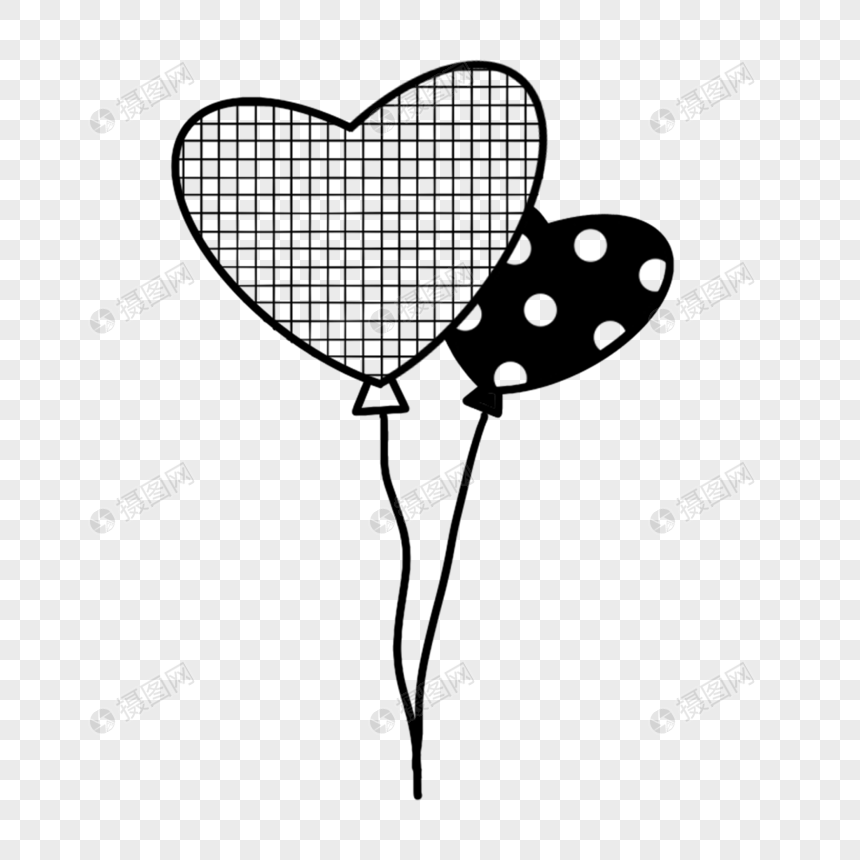两个可爱的黑白涂鸦爱心气球