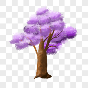 水彩树木夏天植物紫色叶子大树图片