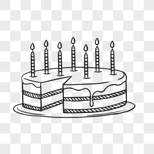黑色生日快乐线稿奶油生日蛋糕图片